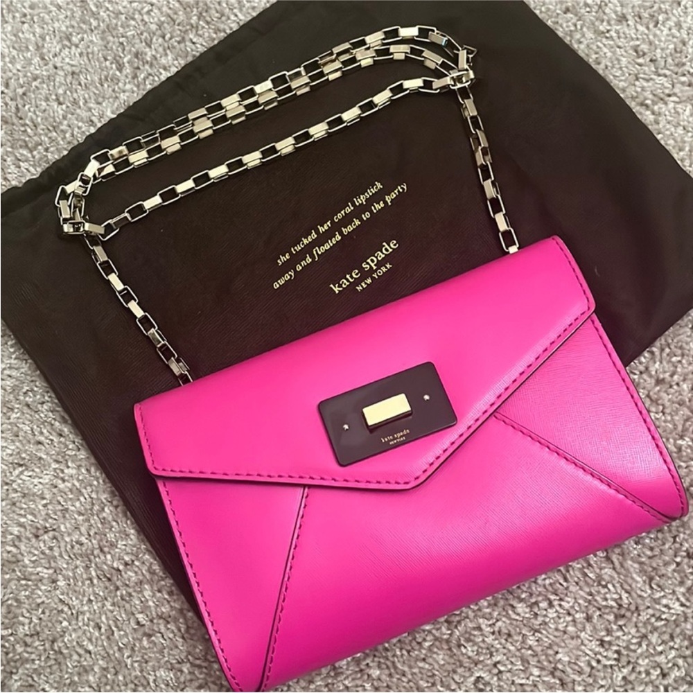 Kate Spade Hot Pink Fuchsia Envelope Crossbody Chain Purse